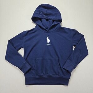 Ralph Lauren Polo Large Pony Logo Kids Navy Blue Hoodie Sweatshirt Size L‎ 12-14